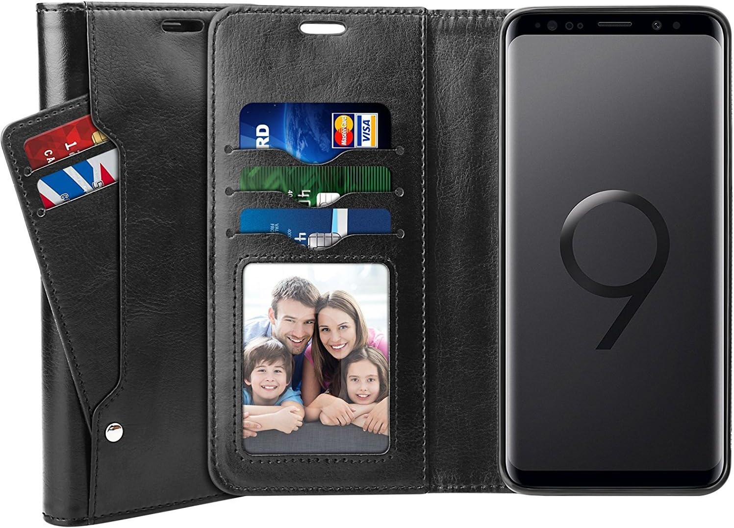 SUPTMAX Case for Galaxy S9, Samsung Galaxy S9 Leather Wallet Case [Kickstand Function] [5 Credit Card Slots] Flip Case Cover for Samsung S9 (Black, S9)