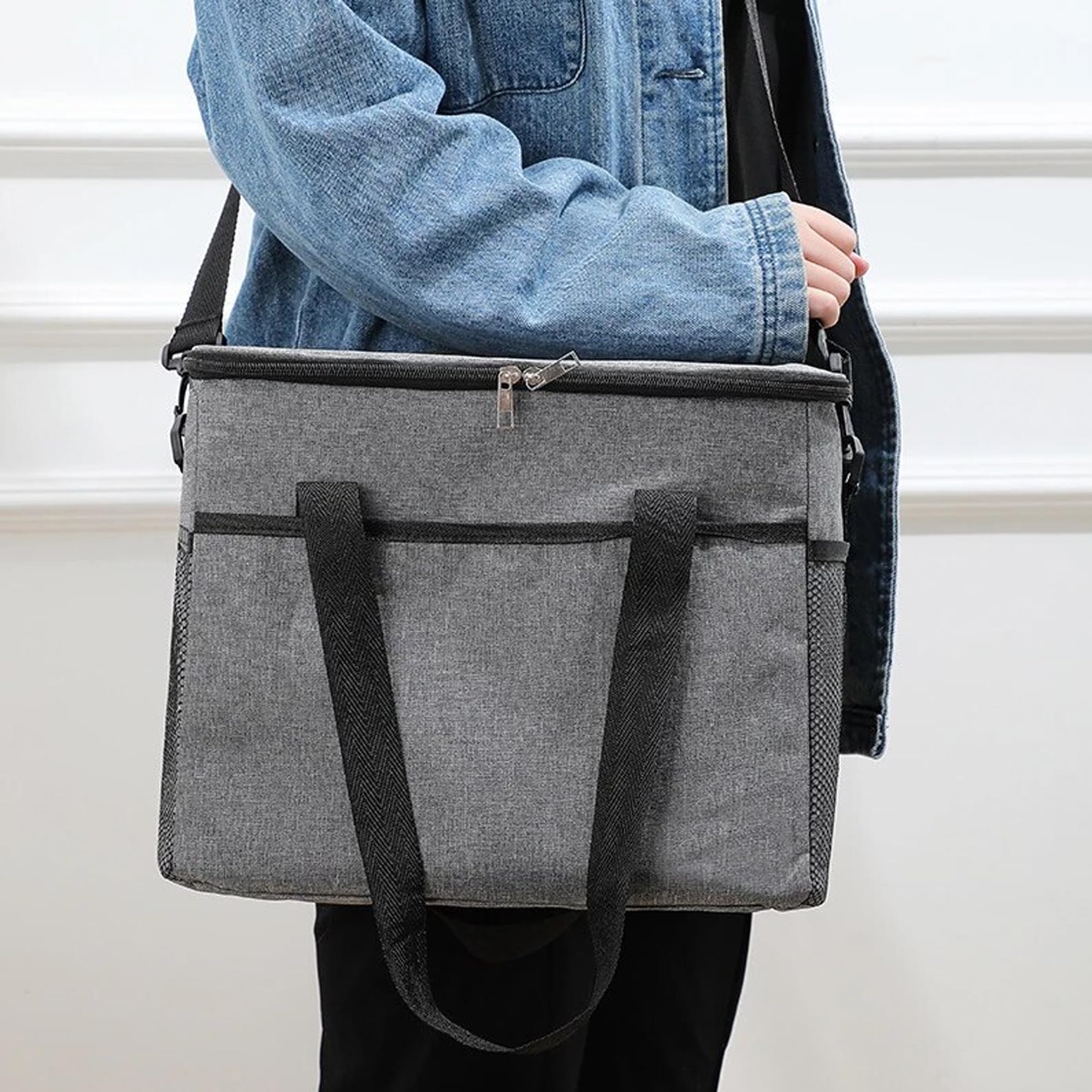 8L Soft Cooler Bag with Hard Liner, Large Insulated Picnic Lunch Bag Box Soft-Sided Cooling Bag for Camping/BBQ/Family Outdoor Activities Sports (Gray - 24 * 16 * 20.5cm)