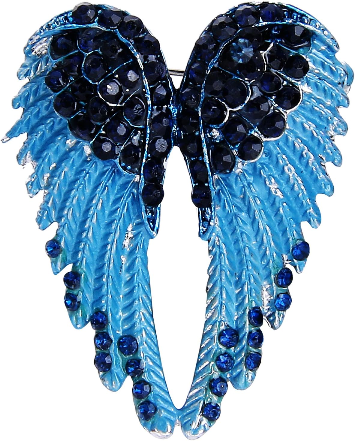 EVER FAITH Women's Austrian Crystal Enamel Lovely Angel Wings Brooch Pin Blue Silver-Tone