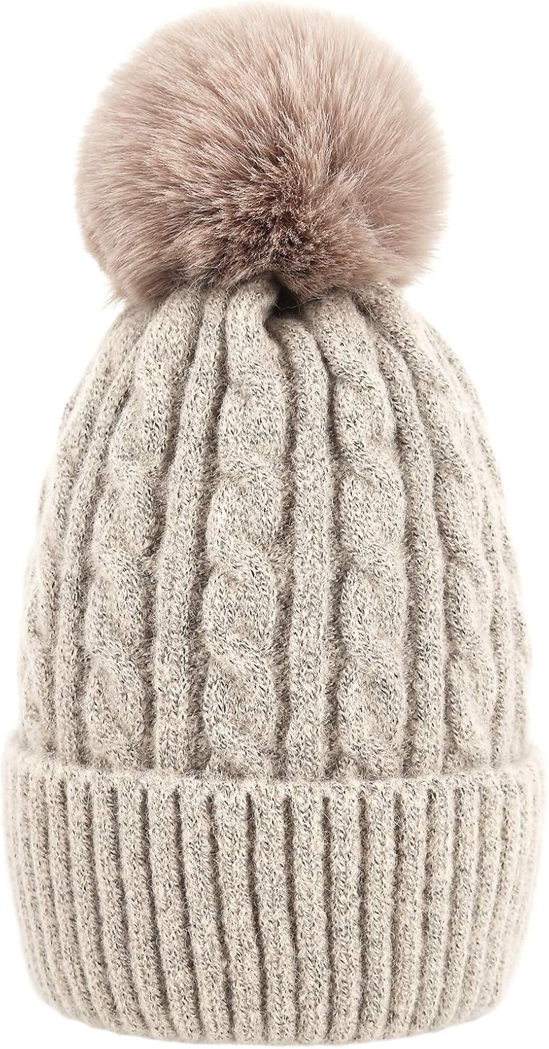 Women S Cold Weather Beanie Hat With Imitation Rex Rabbit Fur Ball