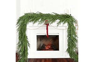 Gomat Norfolk Pine Garland Christmas Decoration Clearance- 6ft Realistic Norfolk Pine Leaves, Artificial Greenery Garlands for Holiday Mantle Fireplace Stairs Railing Table Decor (Light Green, 6ft)