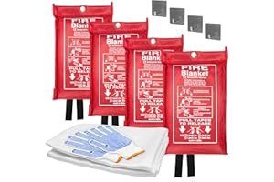ZIONHEAT Emergency Fire Blanket (4 Pack) + 4 Hooks & 1 Gloves, 40" x 40" Fire Blanket for Home, Fiberglass Fireproof Kitchen,100% Fiberglass