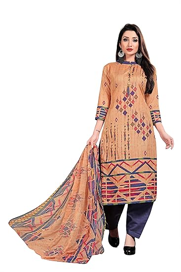 Anand presents cotton dress material beige and pink unstitched