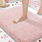 Yimobra Light Pink and White Bathroom Rugs Non Slip Washable, Ultra Soft and Water Absorbent Bath Mats, Plush Fluffy Shower Mat Outside, Microfiber Thick Matts for Bathroom Floor/Sink, 24x17