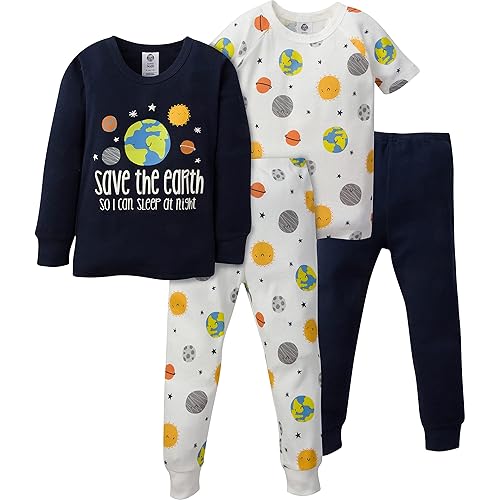 GerberBaby BoysToddler Snug Fit 4-Piece Pajama SetBlue Earth12 Months