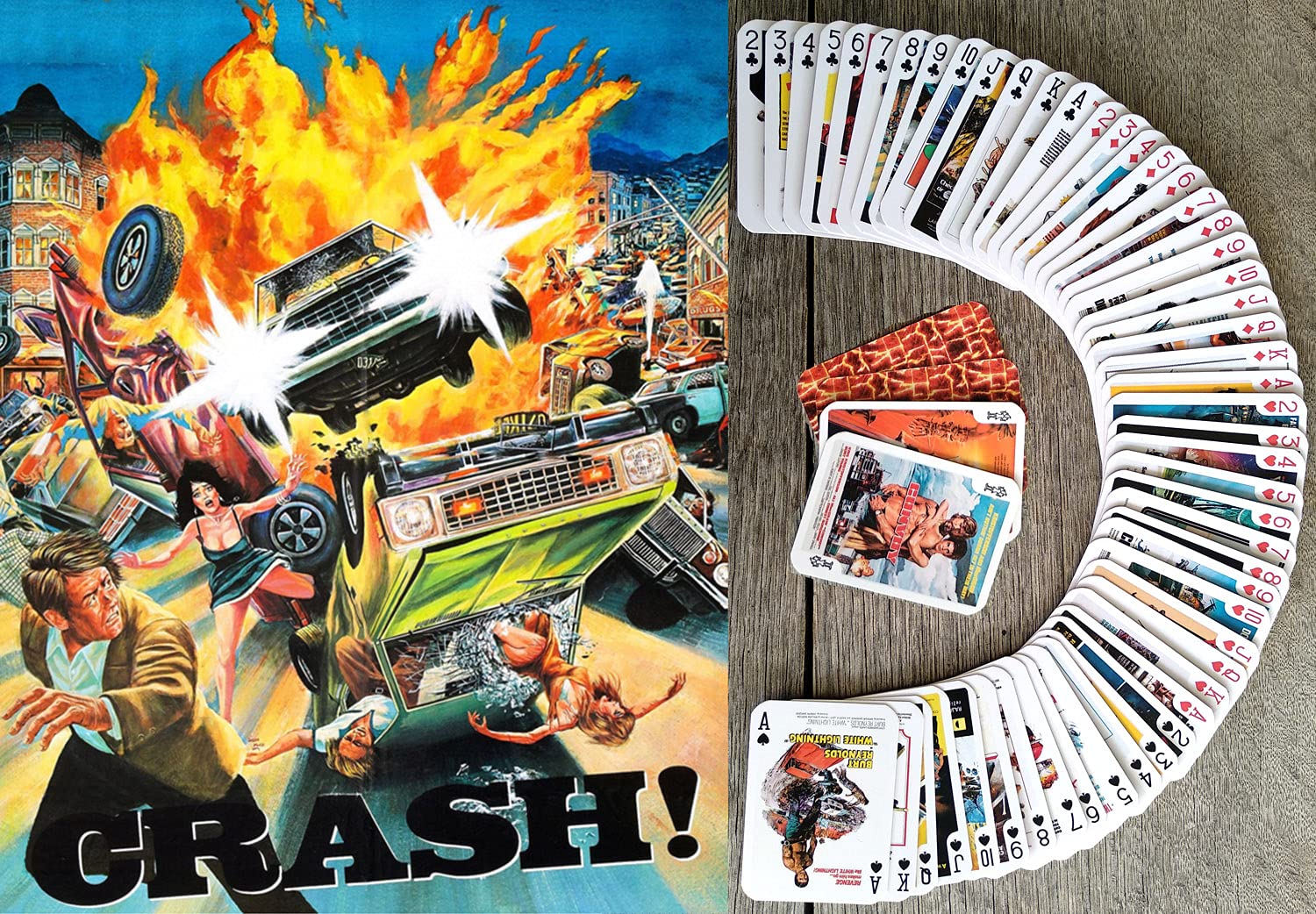 FLONZGIFT CARSPLOITATION Playing Cards (Poker Deck, 54 Cards All Different) Vintage Retro Car Crash Bikers Action Movie Posters