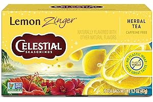 Celestial Seasonings Lemon Zinger Herbal Tea, Caffeine Free, 20 Tea Bags Box