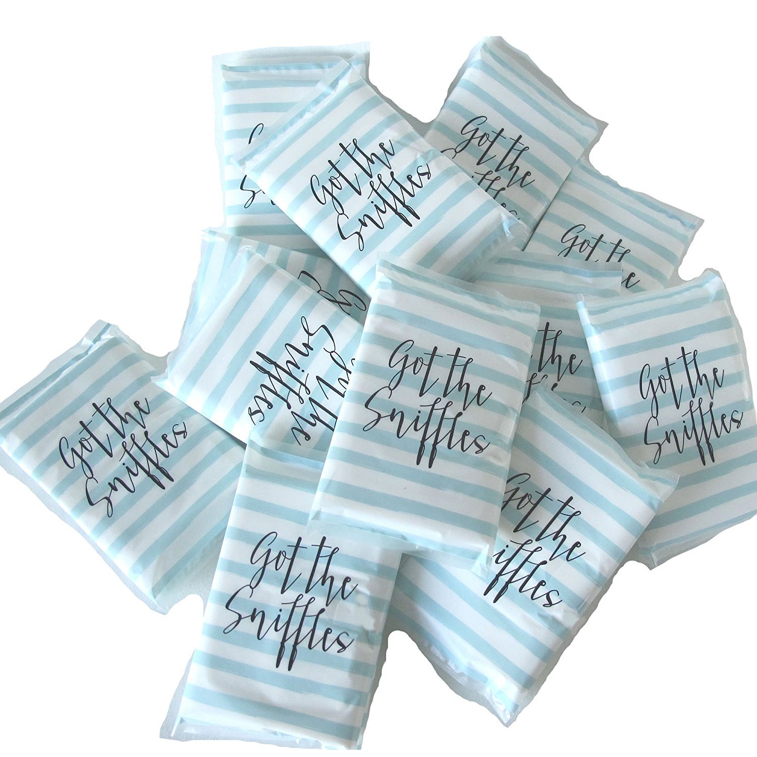 Humble Vintage Got the Sniffles Blue Stripe Design Outer Pocket Tissues 12 packs of 8 tissues Plain White