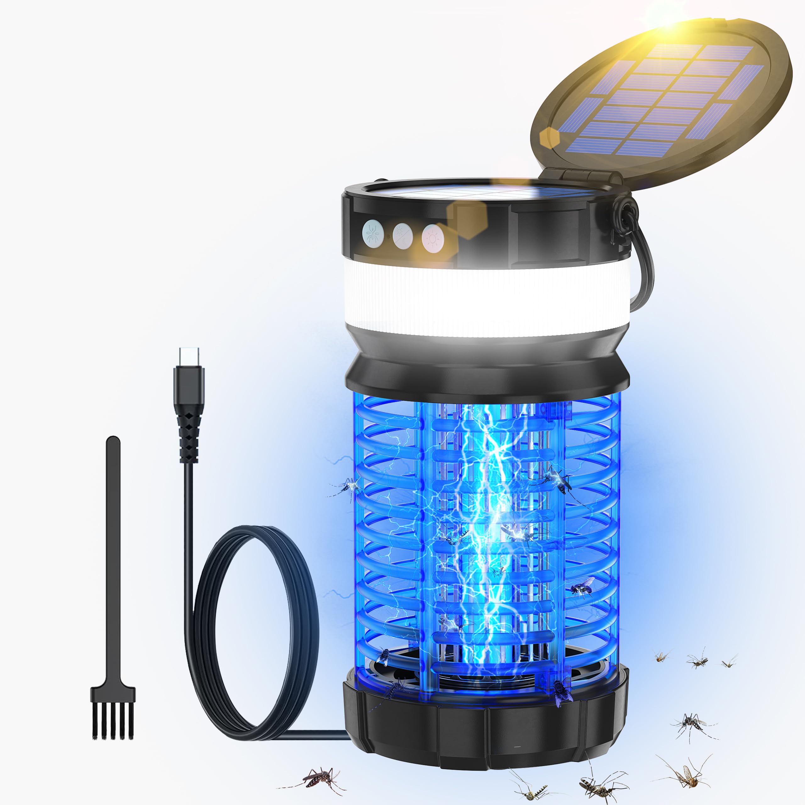 Photo 1 of Solar Bug Zapper Outdoor & Indoor, 4200V Mosquito Zapper Waterproof Fly Trap, Portable Electric Mosquito Killer with LED Light for Home, Kitchen, Backyard, Camping (Blue)