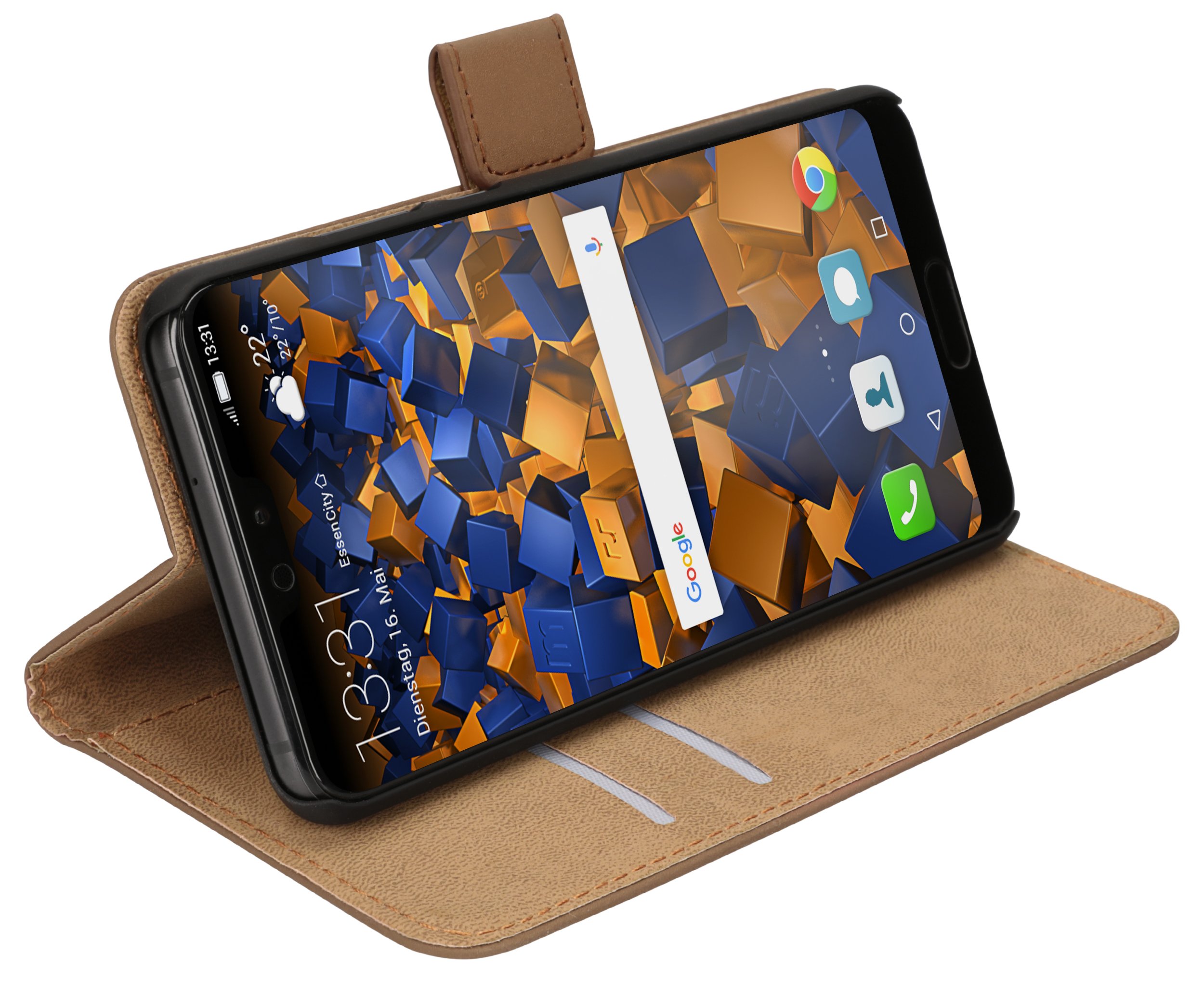mumbi Book-Style Case Compatible with Huawei P20 Brown