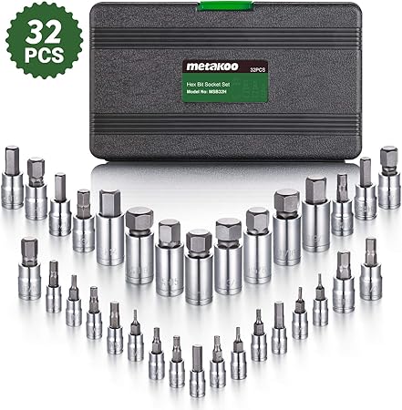 Metakoo 32 Piece Master Hex Bit Socket Set Allen Wrench Bit Kit S2 Steel Allen Head Bit High Torque Strengthened Cr V Socket 1 2 3 8 1 4 Drive Sae And Metric Power Hand