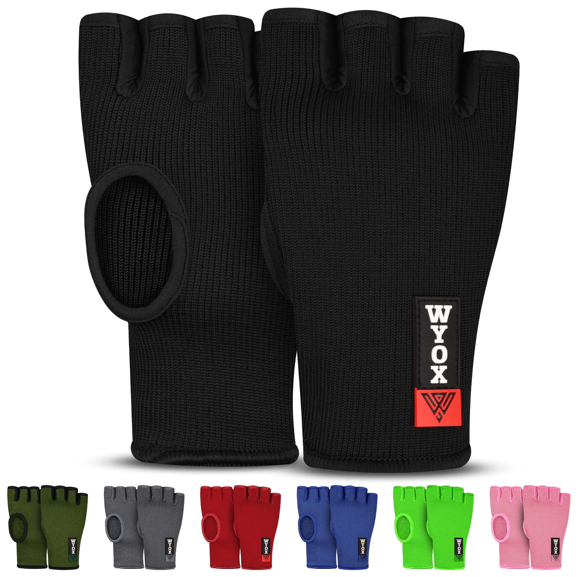 WYOX Boxing Hand Wraps Inner Gloves Men Women, Half Finger Under Mitts with  Elasticated Bandages for Fist Prot - Main Image