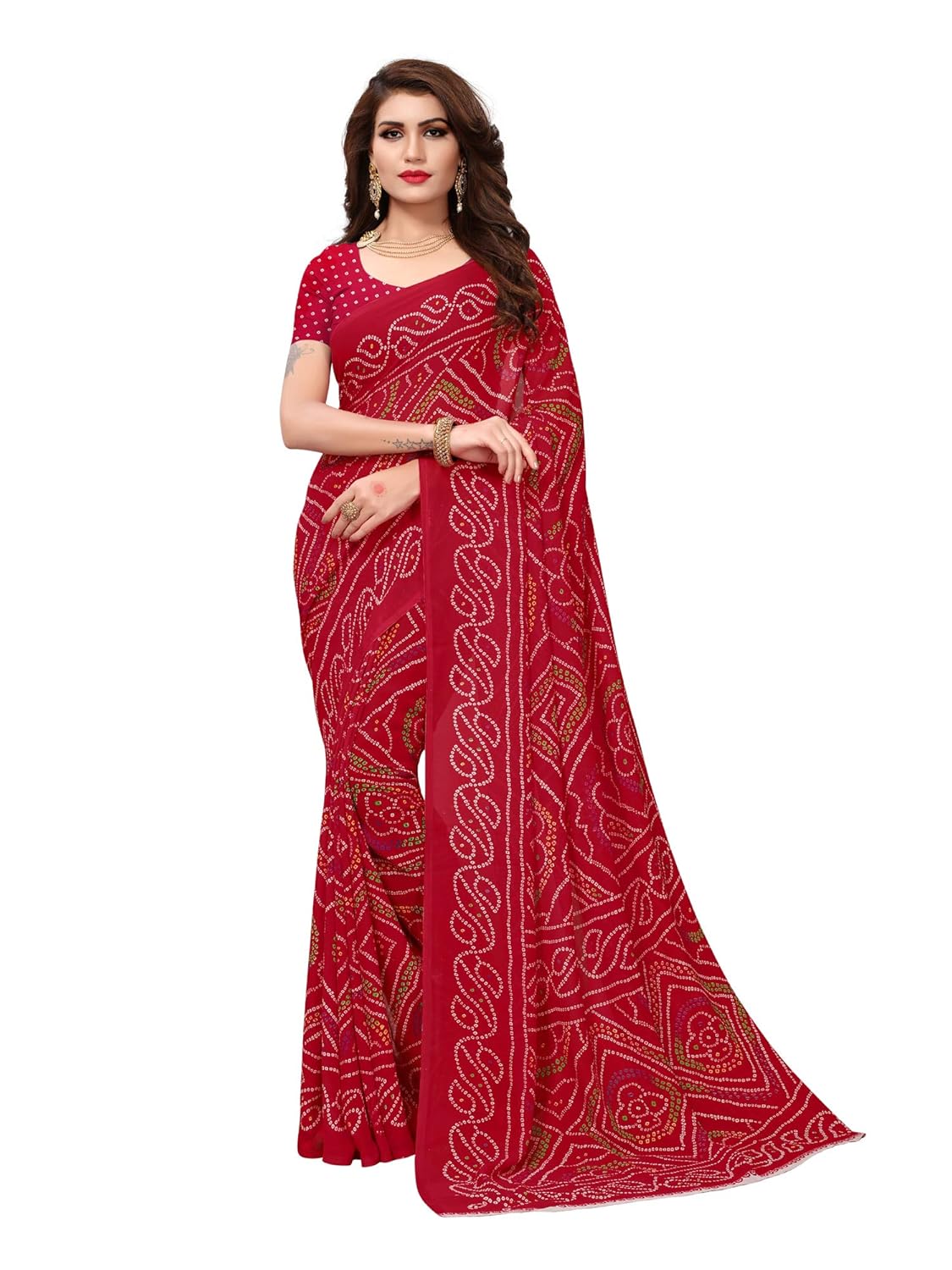 applecreation women's georgette saree (georgette14052_red_ free size)
