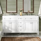 AMERLIFE 60&Prime; Bathroom Vanity with Sink Combo &amp; 3 Storage Drawers | White Modern Double Sink Vanity, 30-Min Quick Assembly, Solid Wood Vanity Cabinet, Adjustable Shelves