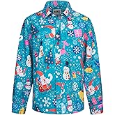 MOHEZ Boy Christmas Santa Claus Party Long Sleeve Shirt Kids Funny Xmas Holiday Printed Button Down Dress Shirt