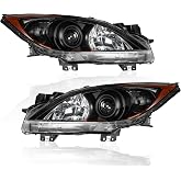 KUIPERAUTO Headlights Assembly Replacement Compatible with 2010-2013 Mazda 3/Mazda 3 Sport Halogen with Clear Lens Black Housing Amber Reflector Driver and Passenger Side #MA2518130, MA2519130