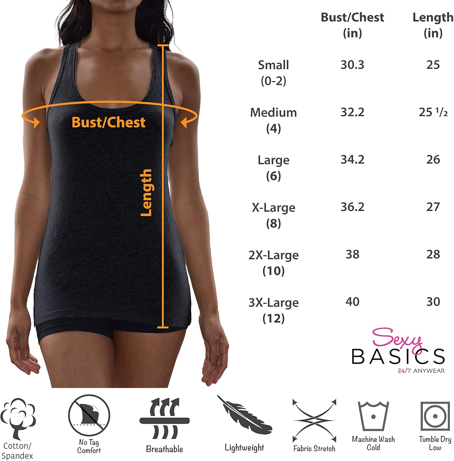 Sexy Basics Women's 12 Pack Racer Back Tank Tops/Cotton -Spandex Stretch Color Tanks at  Women’s Clothing store
