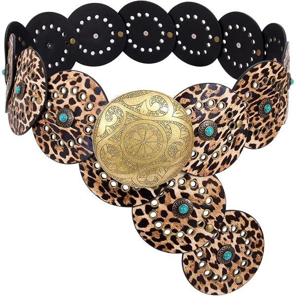 Cintura Larga Bohémien Donna Xyulaan - Modello Western Concho Con Cerchi In Metallo E Pelle PU