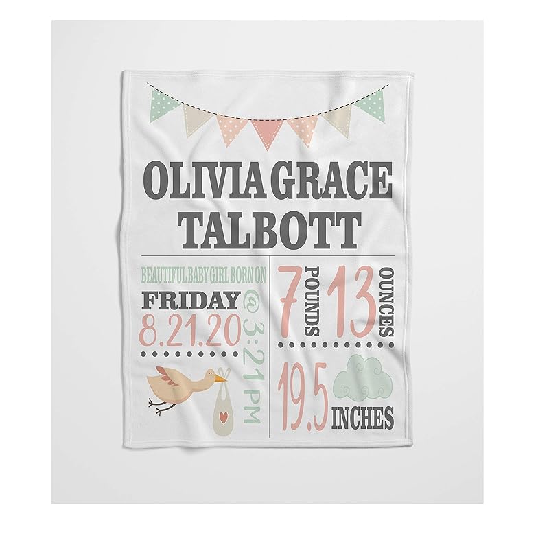 Custom Birth Stats Baby Blanket Newborn Girl Birth