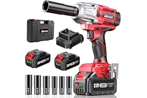 Aiment 590 Ft-lbs/800Nm Cordless Impact Wrench 1/2 inch, 3000RPM Brushless Impact Gun w/ 2 * 4.0Ah Li-ion Battery, Fast Charger, 6 Sockets, Electric Impact Wrench for Car Home Truck Tractor AM800