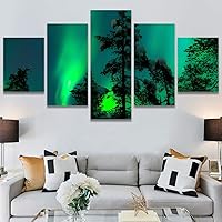 SIGNWIN 5 Panel Canvas Wall Art Astronomy & Space Contemporary Cosmic Dramatic Green Group Photography Realism Ultra for Home Decorations Ready to Hang - 60