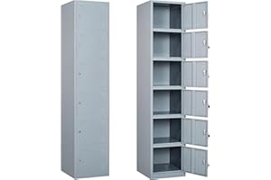 SISESOL Metal Locker Storage Cabinet with Doors and Shelves Metal Lockers with 6 Doors,71" Lockable Small Locker Storage Cabinet for Employees,School, Office, Home, Gym (Gray)