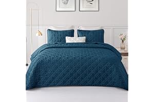 Exclusivo Mezcla Quilts Queen Size Bedding Set with Stitched Grid Pattern, Lightweight Summer Royal Blue Bedspreads Coverlets Bed Cover for All Seasons (1 Quilt and 2 Pillow Shams)