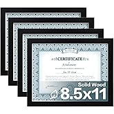 Egofine 8.5x11 Picture Frames Set of 4, Made of Solid Wood Covered by Plexiglass for Document,Diploma, Certificates and Degree, for Table Top Display and Wall Mounting Photo Frame Black