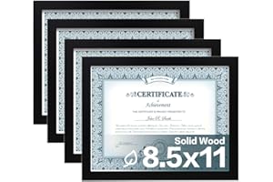 Egofine 8.5x11 Picture Frames Set of 4, Made of Solid Wood Covered by Plexiglass for Document,Diploma, Certificates and Degree, for Table Top Display and Wall Mounting Photo Frame Black