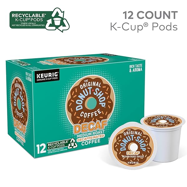 THE ORIGINAL DONUT SHOP KEURIG SINGLE-SERVE K-CUP PODS, DECAF KEURIG SINGLE-SERVE K-CUP PODS, MEDIUM ROAST COFFEE, 12 COUNT