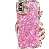 Changjia Glitter Bling Case for iPhone 16 Plus,Cute Luxury Sparkly Shiny Crystal Diamond Rhinestone Sequin with Camera Protector Soft TPU Bumper Shockproof Women Girls Case for iPhone 16 Plus,Hot Pink