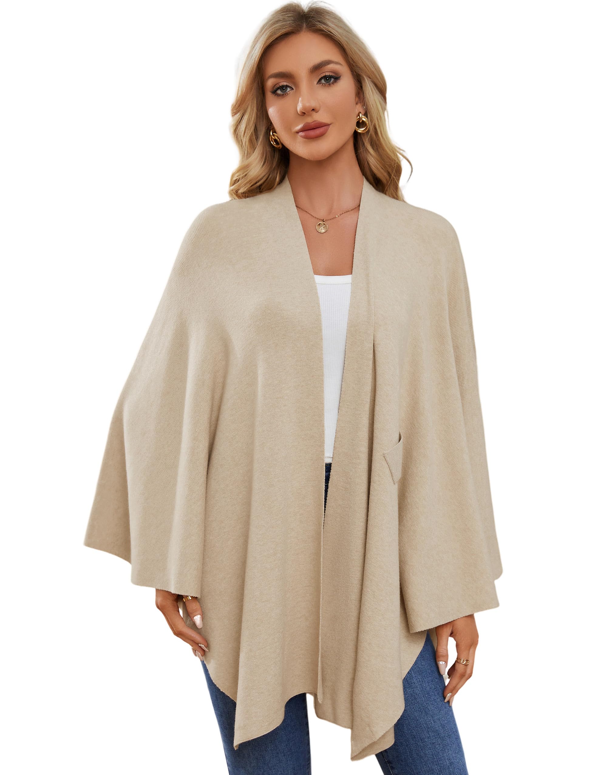 PULI Women's Elegant Shawl Wraps Soft Open Front Poncho Sweater for Spring Fall Winter