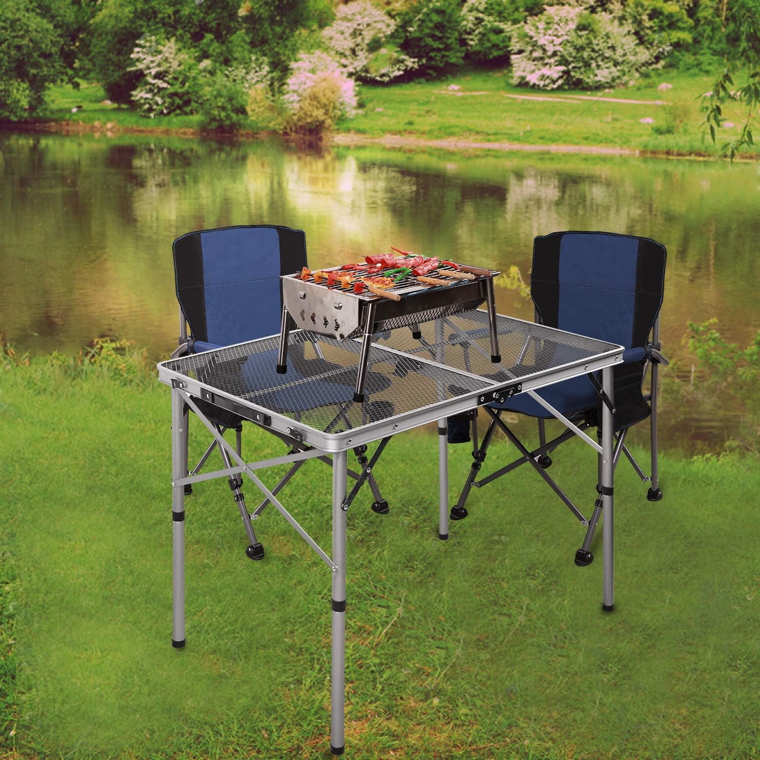 REDCAMP Aluminum Folding Grill Table for Camping, Adjustable Height Lightweight Portable Outdoor Grill Stand Table for Outside Picnic BBQ Beach, Sliver 36x24 : Sports & Outdoors