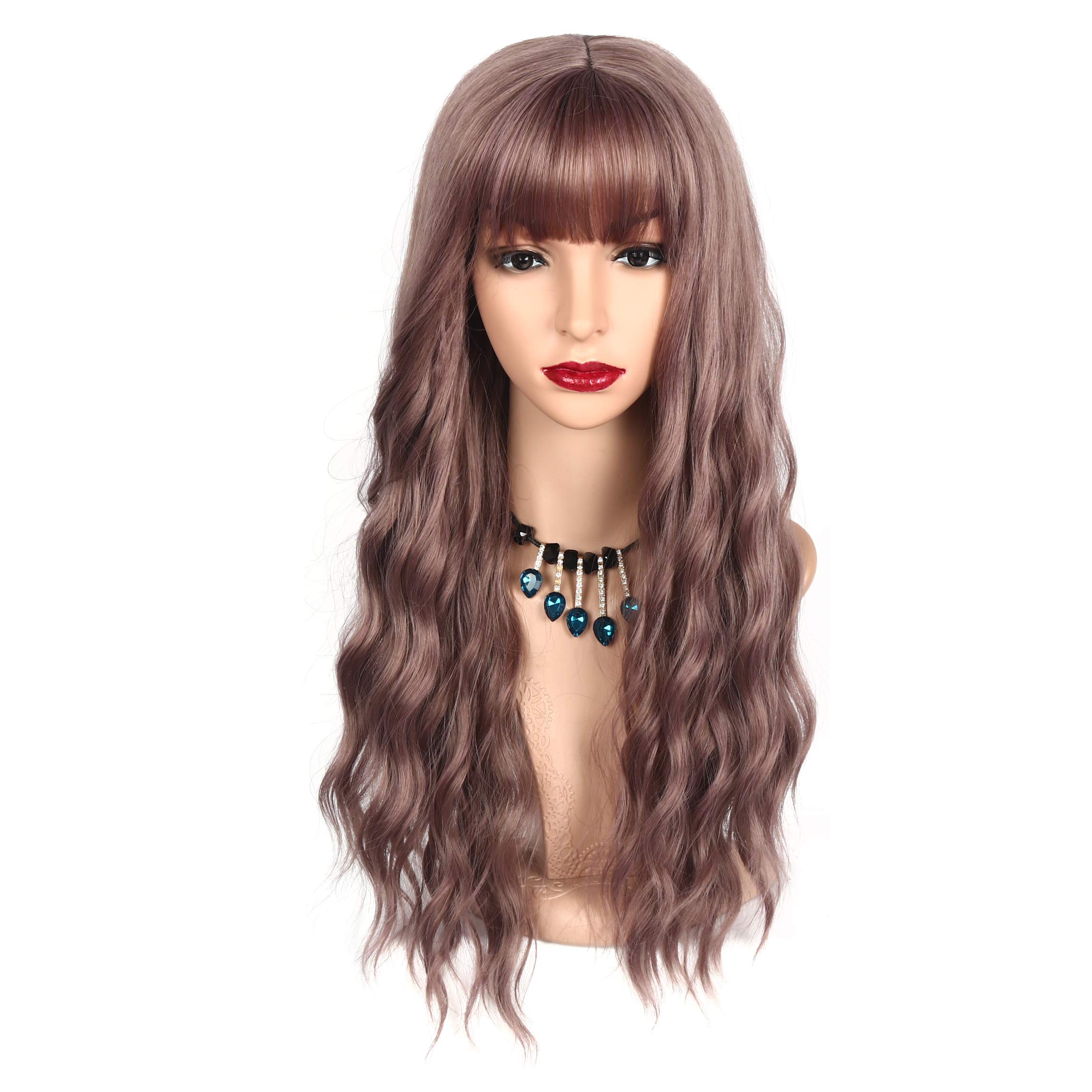 Chisu Synthetic Wigs With Bangs For Women Glueless Wigs Long Wavy Style Wig 26inches Vine Color