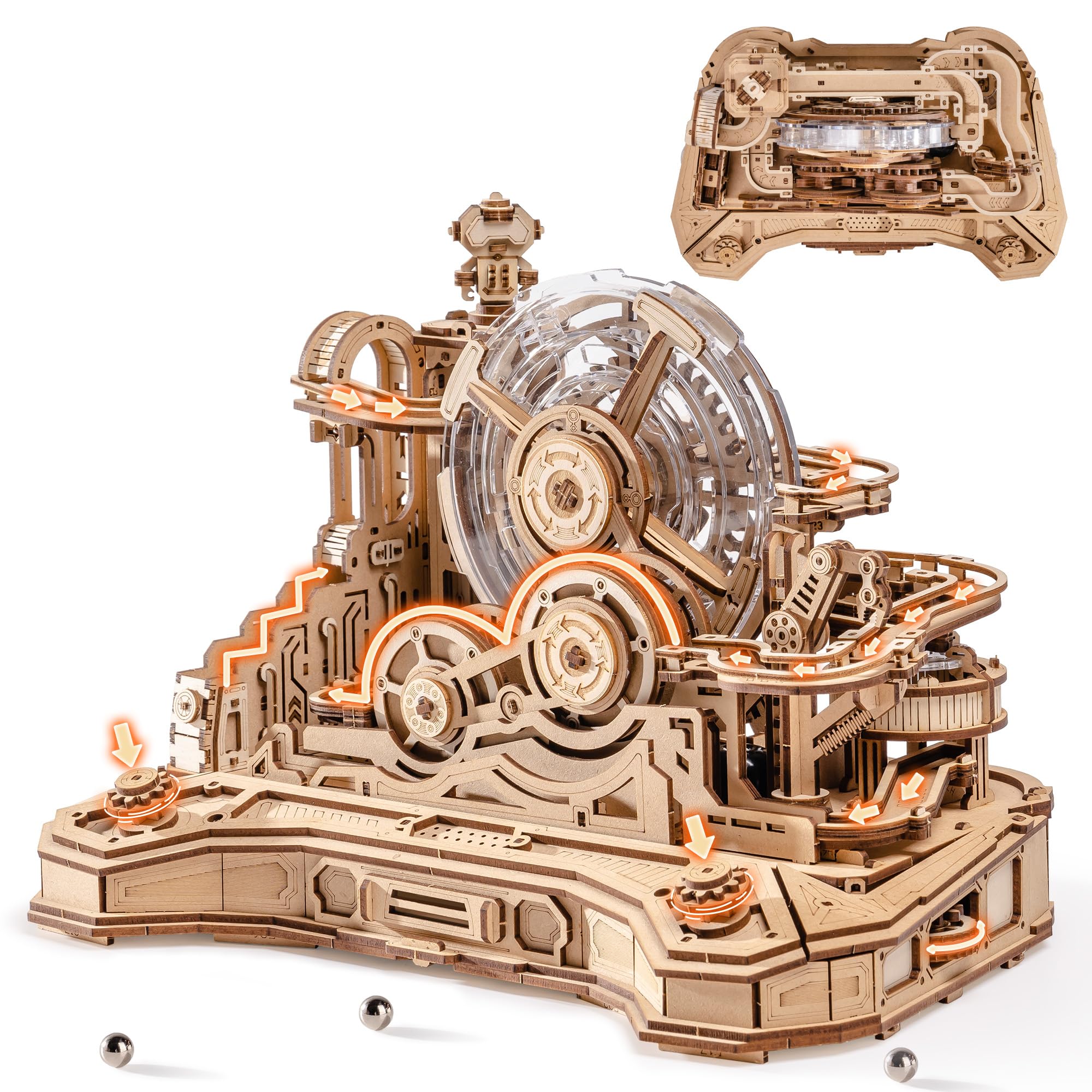 ROBOTIME 3D Wooden Puzzle Gear Ball Challenge - Mechanical Maze Model Kit for Adults&Teens, 653PCS STEM Toy Gift, Game Controller Design, EGC01
