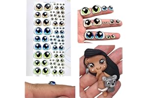 OJITOS ADHESIVOS 3D Premiun Resin relaistic Eyes (114 Pcs/57 Pairs, 5mm-22mm, Various Sizes) – Blue, Green, Coffee – Self-Adhesive for DIY Crafts, Clay, Felt, EVA, Cold Porcelain, Polymer Clay, Amigurumi & DIY S27-M