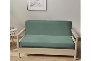 LANE LINEN Futon Covers Full Size, 100% Cotton Slipcovers, Full Size Mattress Cover for Futon Sofa Bed, Foldable Armless Sofa Cover, Zippered Couch Cover - Granite Green