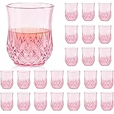 LEYIQU Stemless Wine Glasses, Plastic Reusable Cups Vintage Drinking Glasses Tumblers, Valentine’s Day Gifts for Couples, for Whisky, Beer, Juice, Beverages, Cocktai (24, Pink)