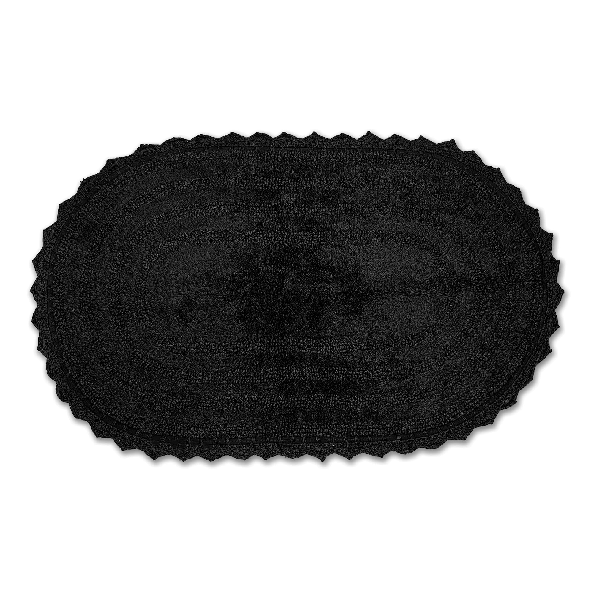 DII Crochet Collection Reversible Bath Mat, Large Oval, 21x34, Black