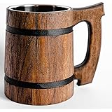 Old Style Viking Beer Mug Wooden Handmade Retro Brown Cup, Oak Beer Tankard - Wood Carving Beer Mug of Wood Eco Friendly Beer
