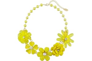 Bocar 5 Flower Braided Crystal Statement Chunky Necklace Bib Collar Flower Pearl Jewelry for Women
