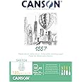 CANSON 1557 120gsm A4 White Sketch Paper Pad, Light Grain, Glued Short Side, 50 Extra White Sheets, Ideal for Professional Artists & Students