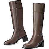 Reitoye Knee High Boots Women Round Toe Chunky Block Heeled Boots Side Zipper Tall Gogo Boots Shoes