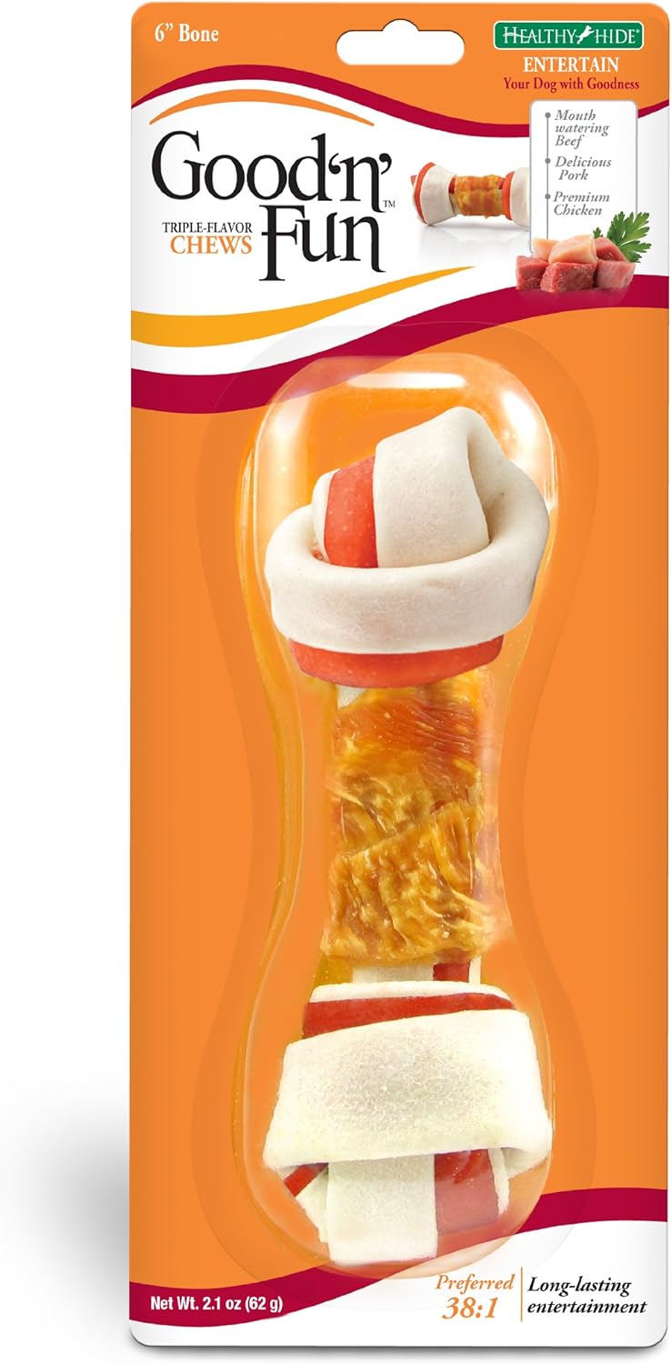 Amazon Com Good N Fun Triple Flavor Chews Rawhide Treats For Dogs 6 Inch Bone Pet Supplies