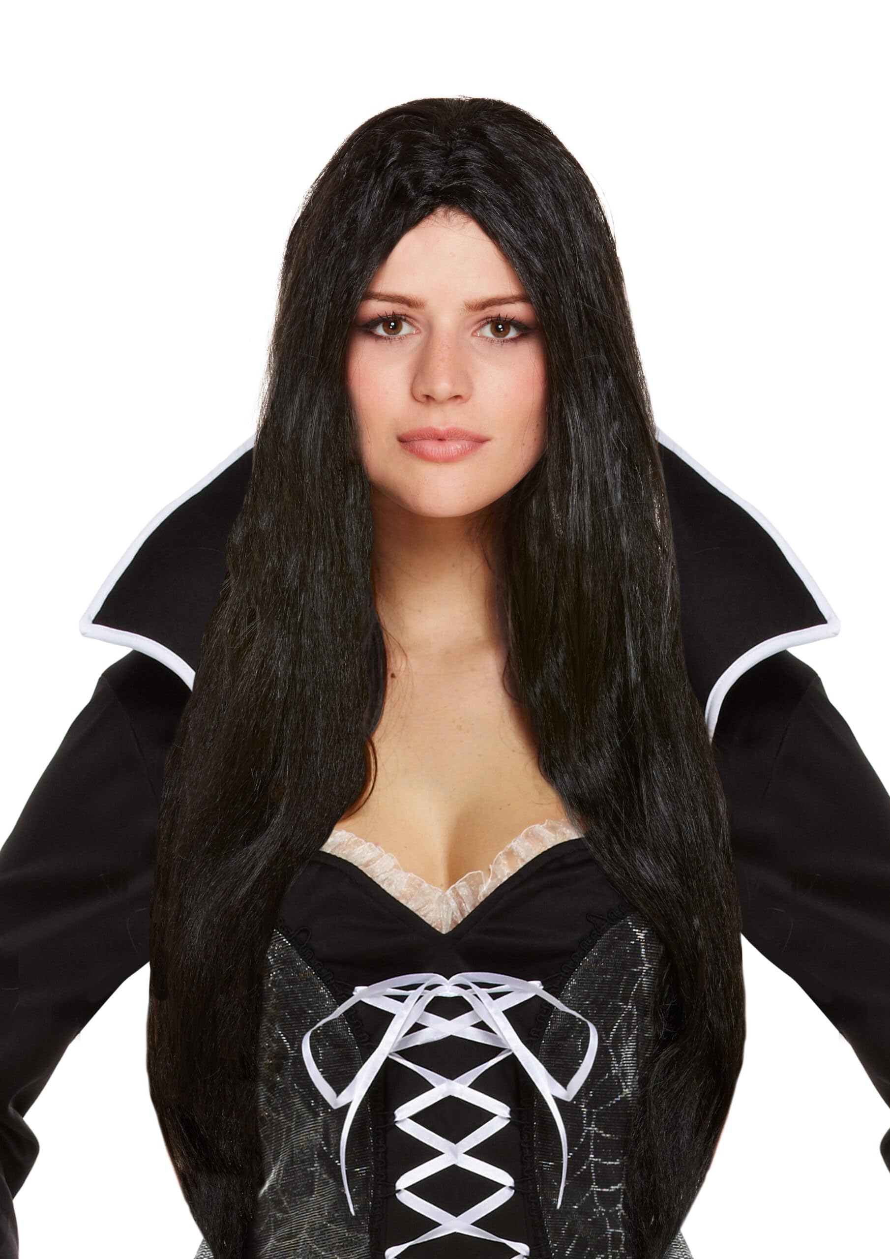 Adult Halloween Long Black Straight Witch Wig Fancy Dress Accessory 65cm