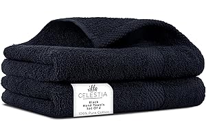 Villa Celestia 100% Cotton Hand Towel Set of 2, (16 x 28 inches) Sustainable, Soft, Highly Absorbent, Quick Drying, Combed Cotton Hand Towels Pack of 2 Ideal for Hotels, Spa, Bathroom, Dorm, Black