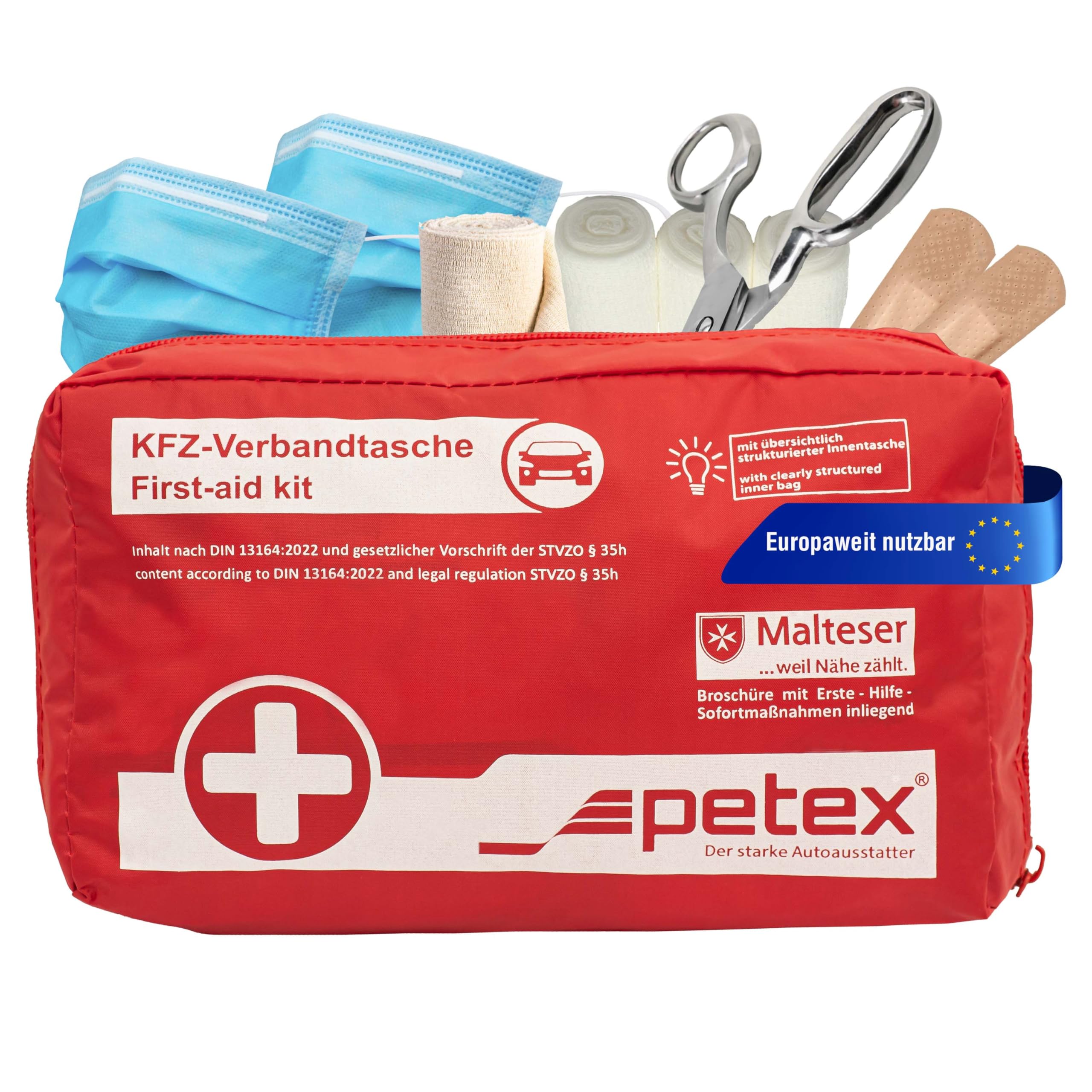 PETEX 43930012 First Aid Bag Contents According to DIN 13164, Red