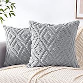 Pallene Spring Grey Throw Pillow Covers 18x18 Set of 2, Soft Plush Faux Fur Decorative Couch Pillow Covers for Sofa Bed Living Room Pillow Cases with 3D Diamond Pattern