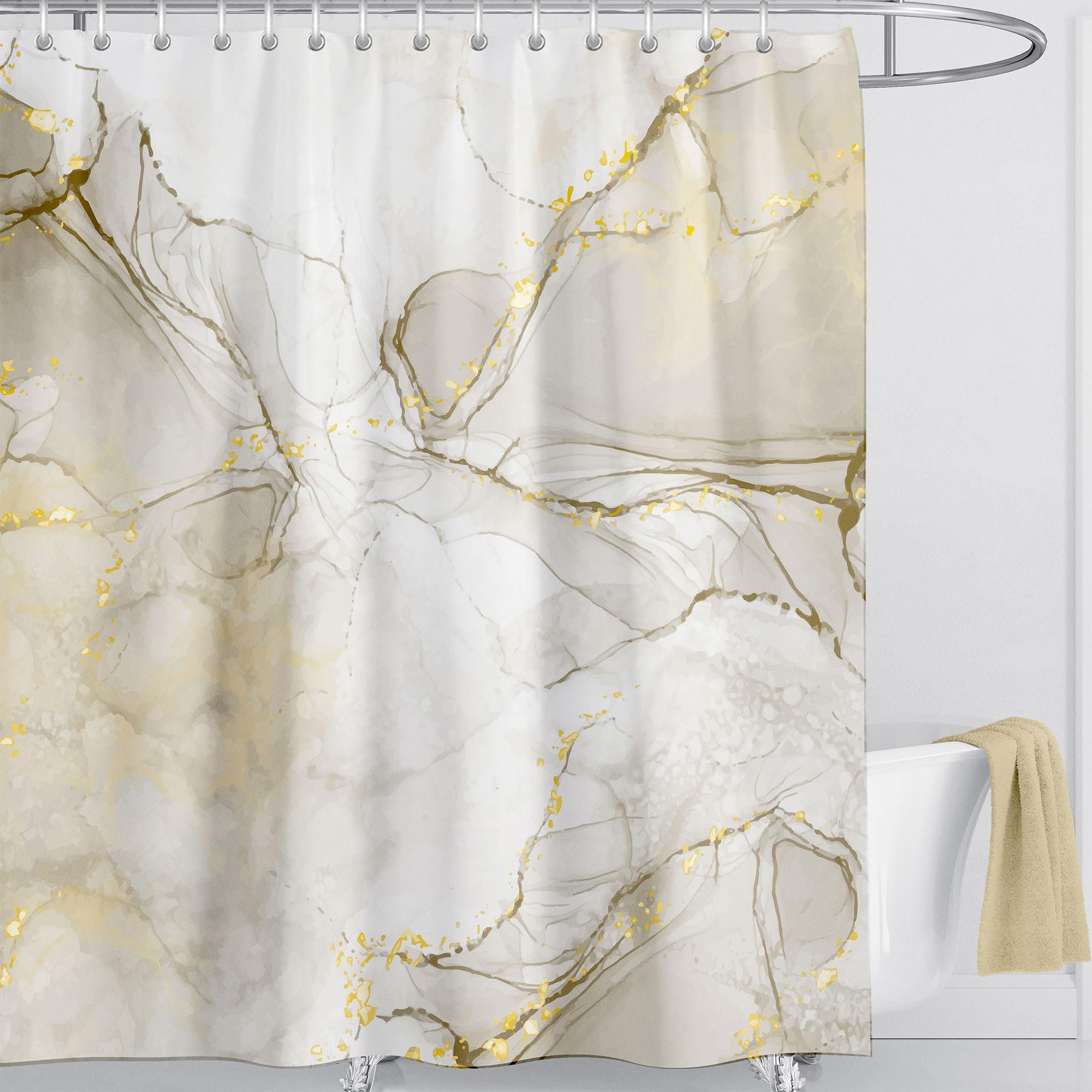 LIVETTY White Marble Shower Curtain 180x180cm Drop Abstract Shower Curtains with 12 Hooks Fabric Bath Curtain Washable Quick-Drying — image 1