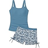 Aulyffo Girls Tankini Swimsuit 2 Piece Bathing Suits for Girls Square Collar Swim Tank Top and Drawstring Bottoms for 9-16Y